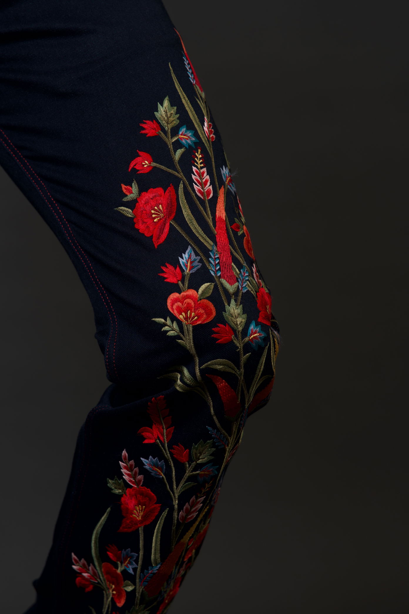 Flower Print Embroidery Jeans by RohitBal - Rohit Bal