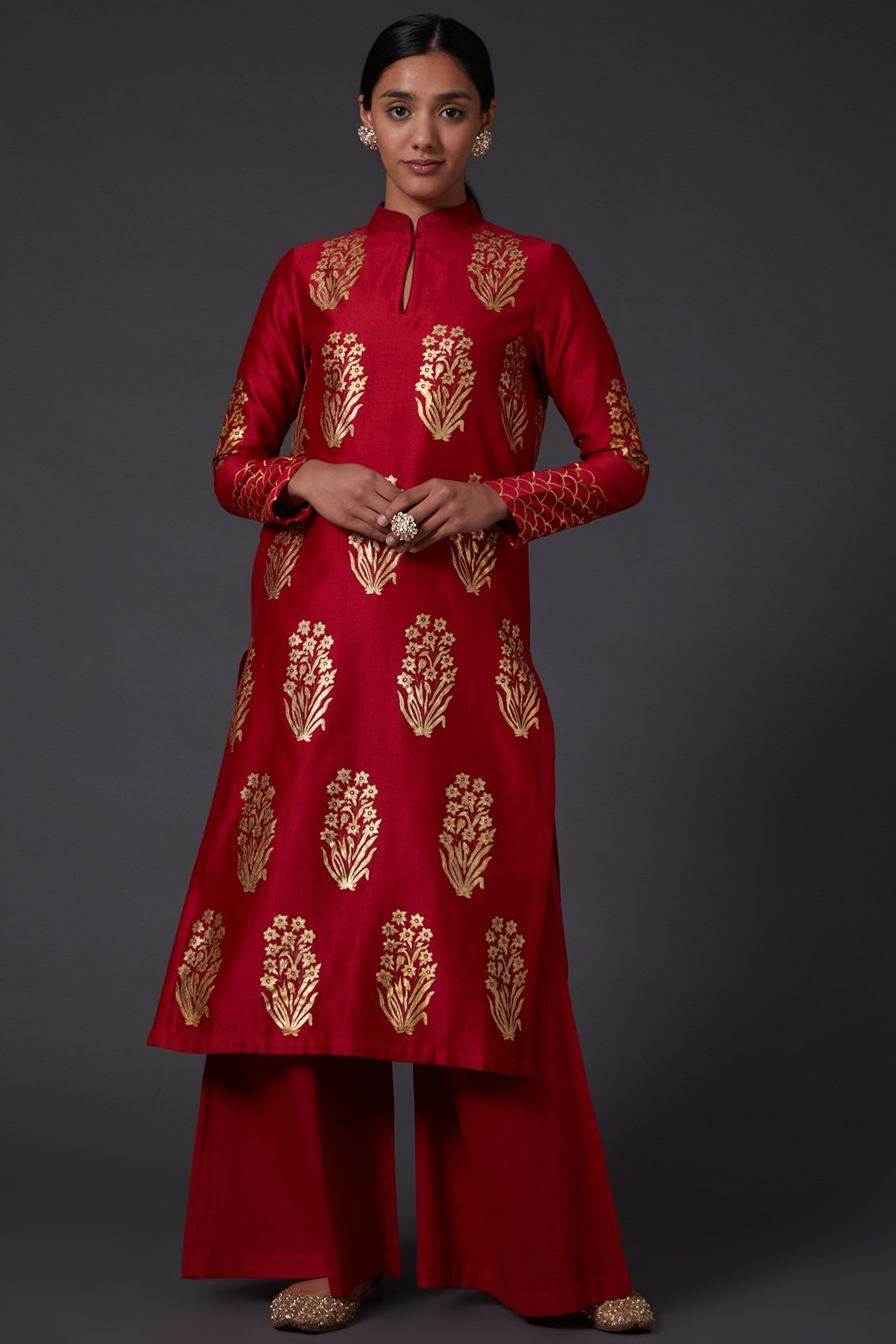 Buy Women Mustard Zari Embroidered Kurta With Palazzo Pants Online at  Sassafras