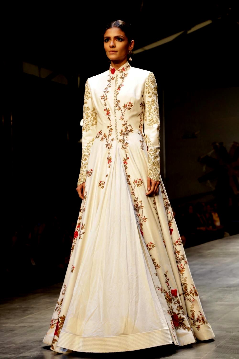 Ajiesh Oberoi Embroidered Gown With Jacket | White, Kota Doria, Round, Gown  | Ladies gown, Gown with jacket, Embroidered gown