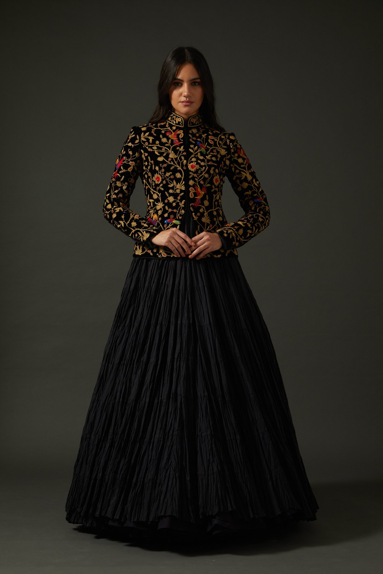 Dark Foliage Hand Embroidered Peplum & Skirt Set – Talking Threads