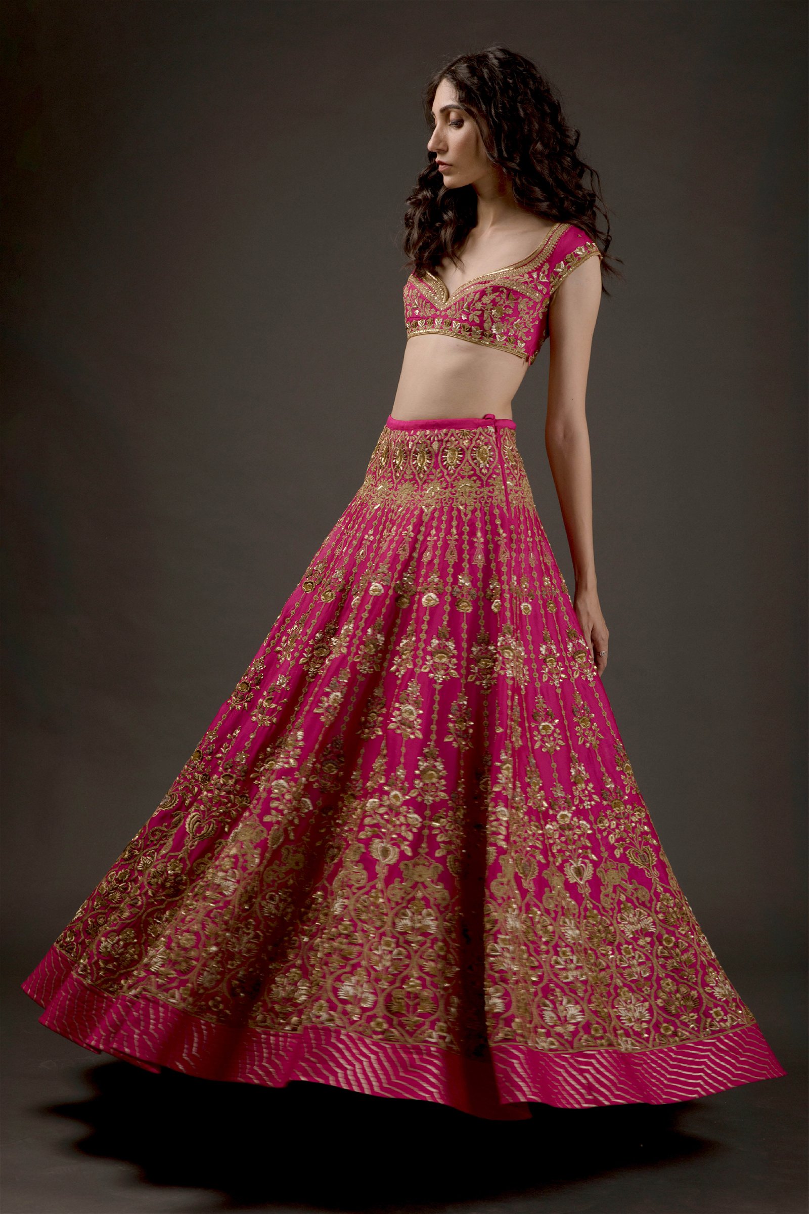 Buy Fuchsia Chanderi Silk Lining Cotton Embroidered Bridal Lehenga Set For  Women by Rohit Bal Online at Aza Fashions.