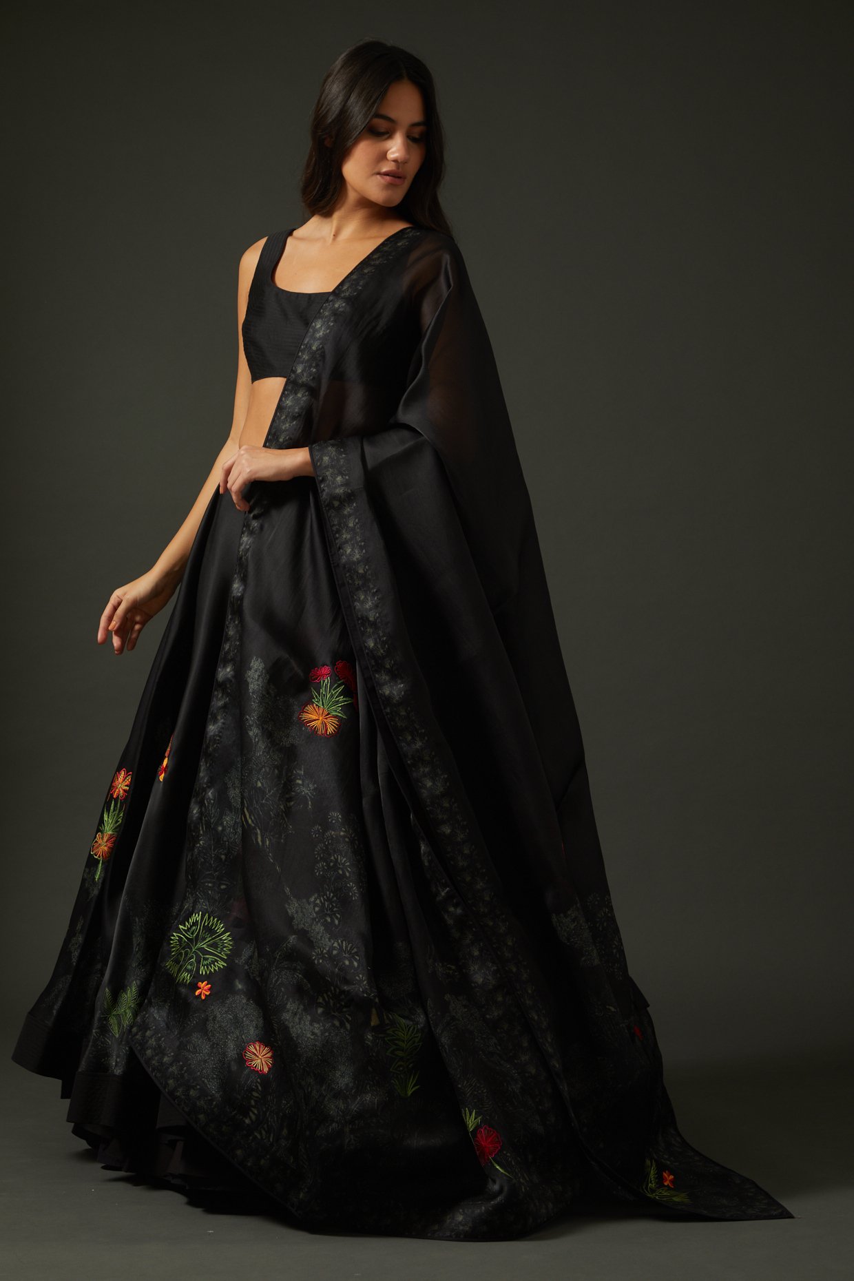 Black Georgette Sequins with Zarkan embroidery Semi-Stitched
