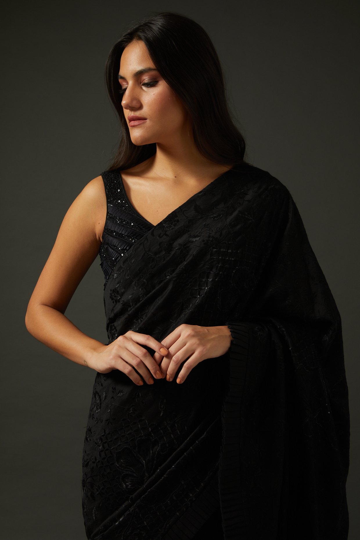 Banjara Blouse and Black Sari – Archana Kochhar India