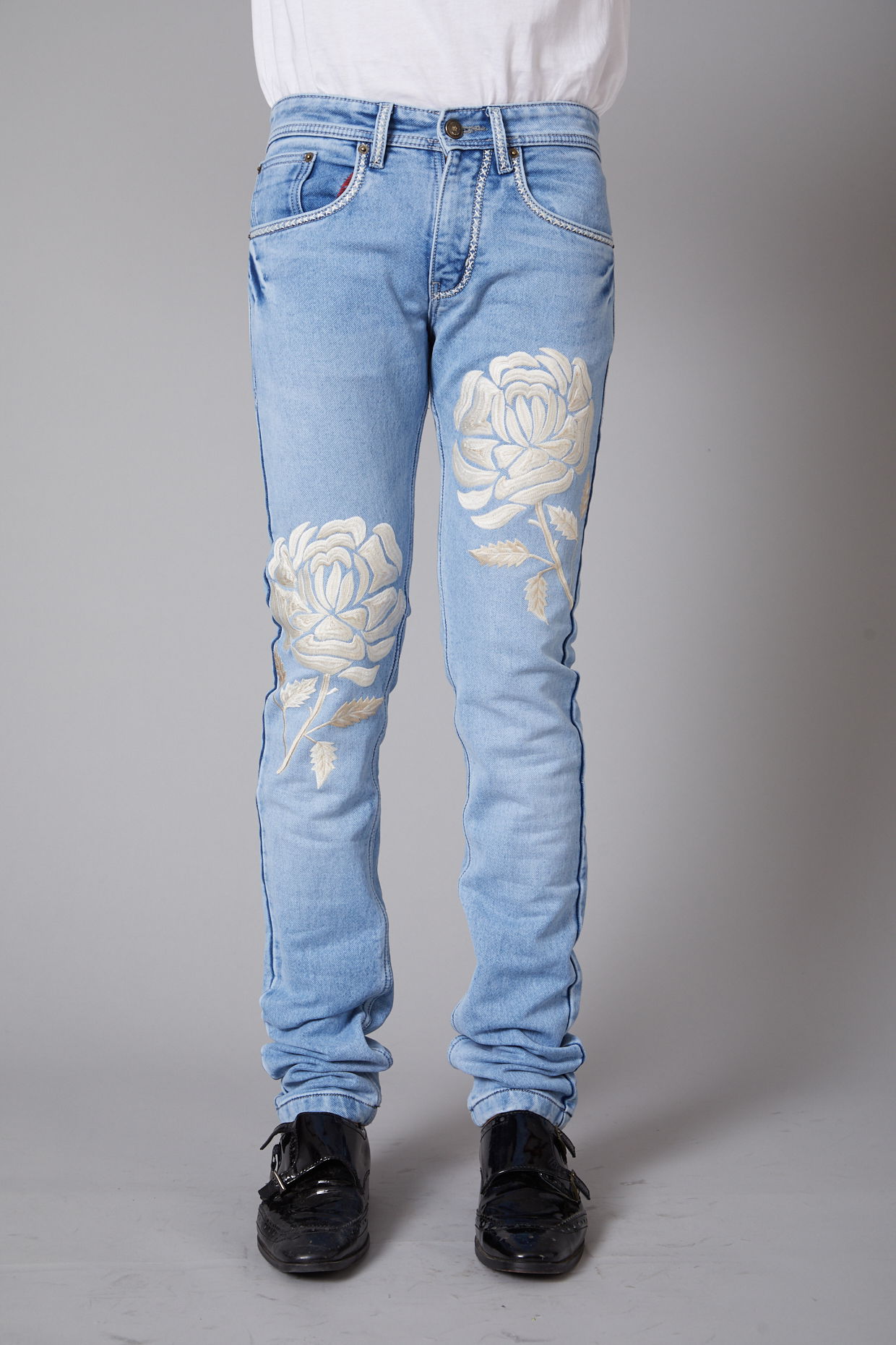 Mens rose embroidered on sale jeans