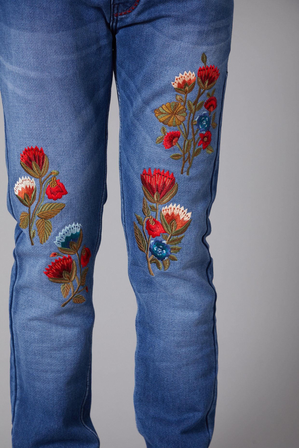 Flower Print Embroidery Jeans by RohitBal - Rohit Bal
